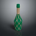 Green Bottle With Beige Netting Wrap And Green Cap For Daily Use